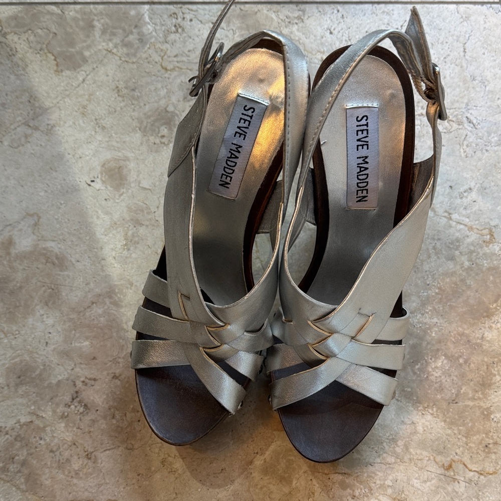 Steve Madden Metallic Silver Strappy Heels
